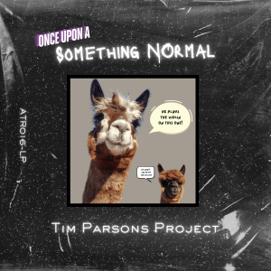 Two Llamas framed in space on a simulated LP album cover with cartoon word balloons